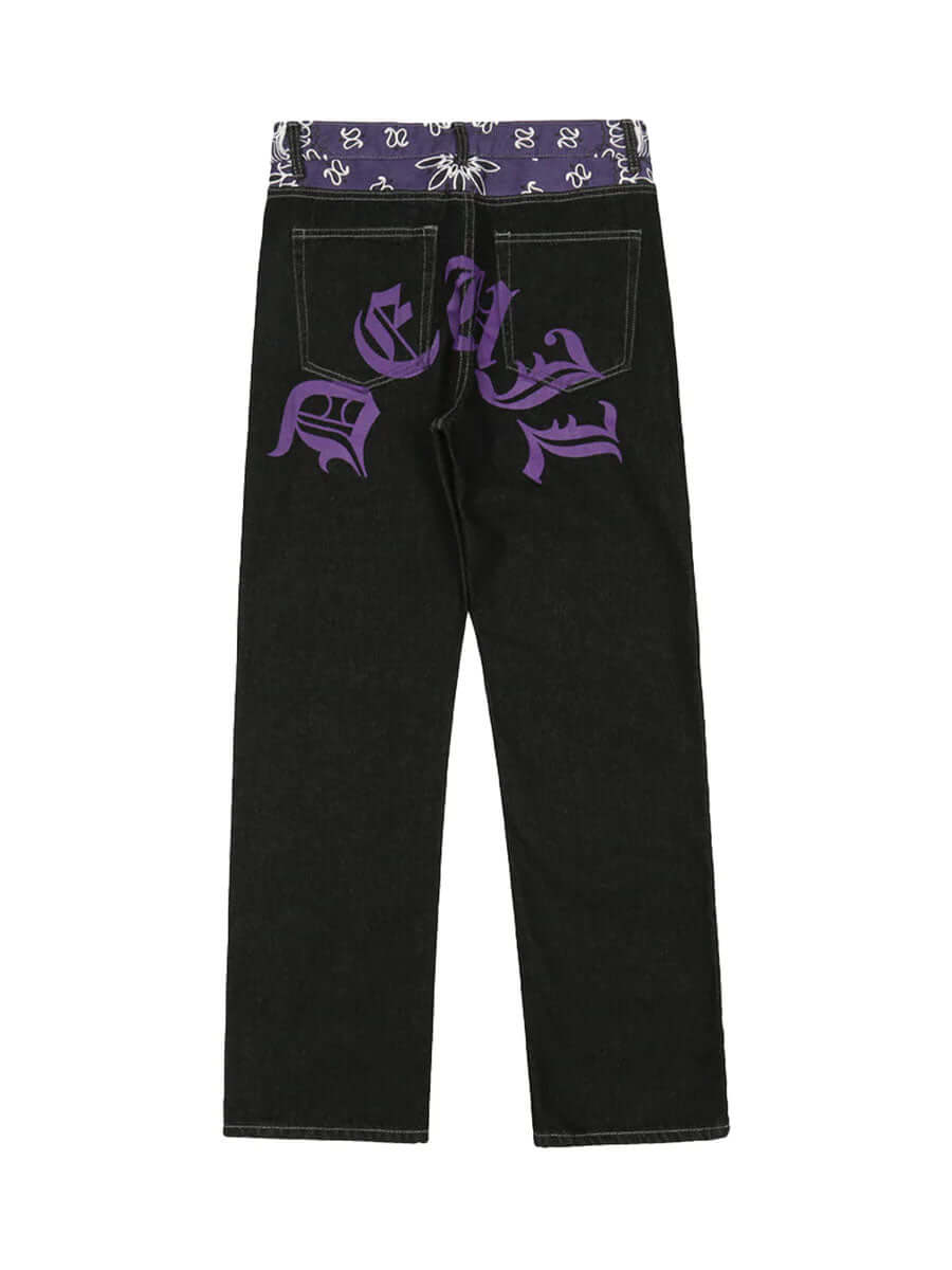 Petal Letter Straight Jeans Fleece Comfort Streetwear
