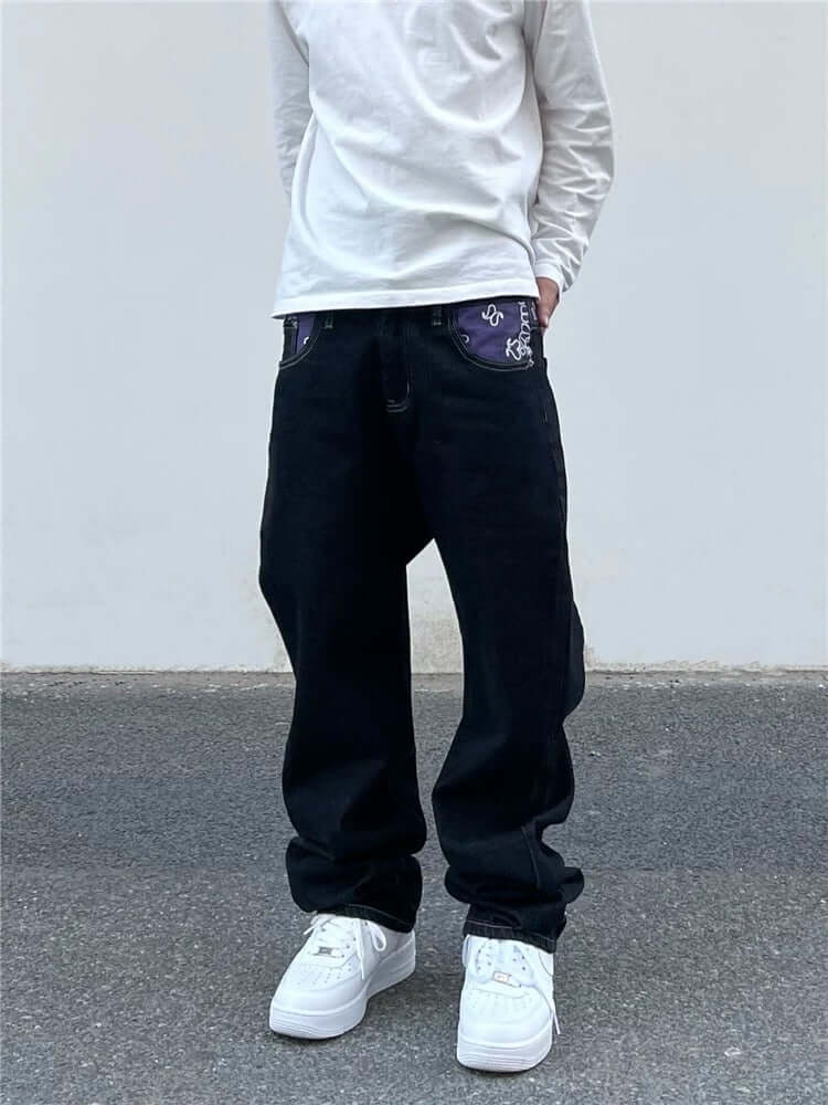 Petal Letter Straight Jeans Fleece Comfort Streetwear