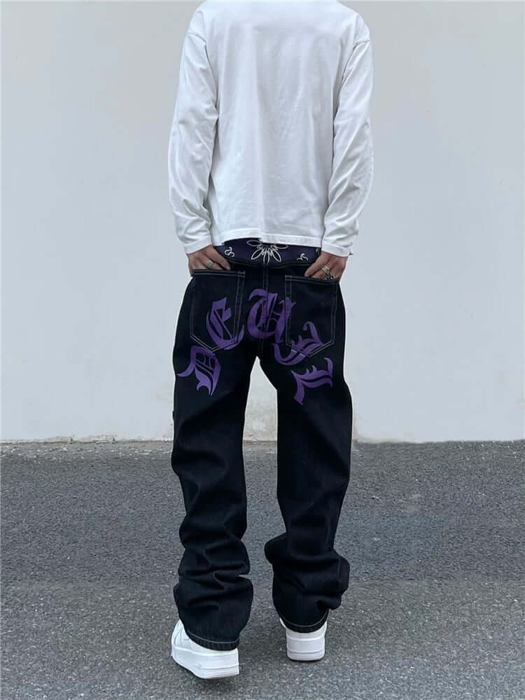 Petal Letter Straight Jeans Fleece Comfort Streetwear