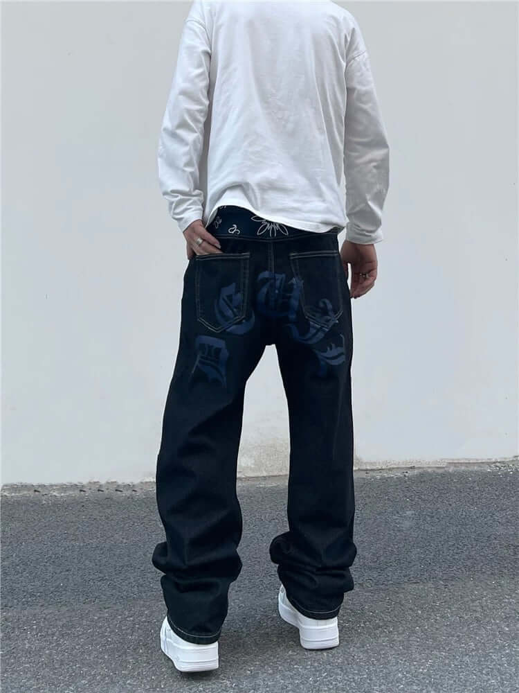 Petal Letter Straight Jeans Fleece Comfort Streetwear