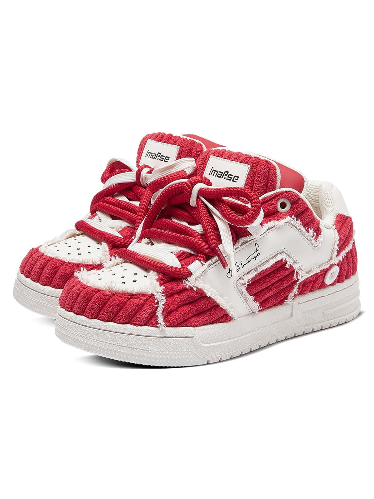 Red Contrast Color Button Decorated Sneakers Streetwear