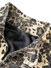 Retro Leopard Printed Denim Jacket Casual Street Style