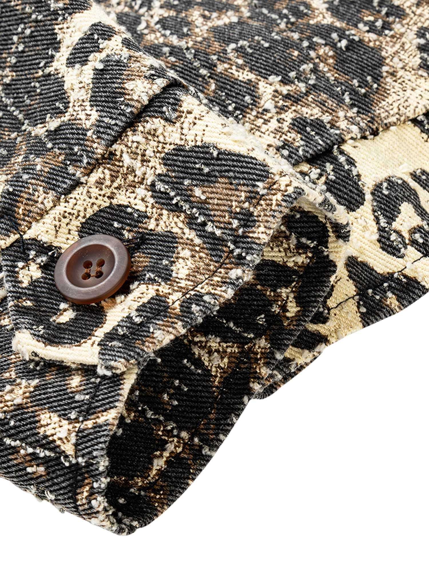 Retro Leopard Printed Denim Jacket Casual Street Style