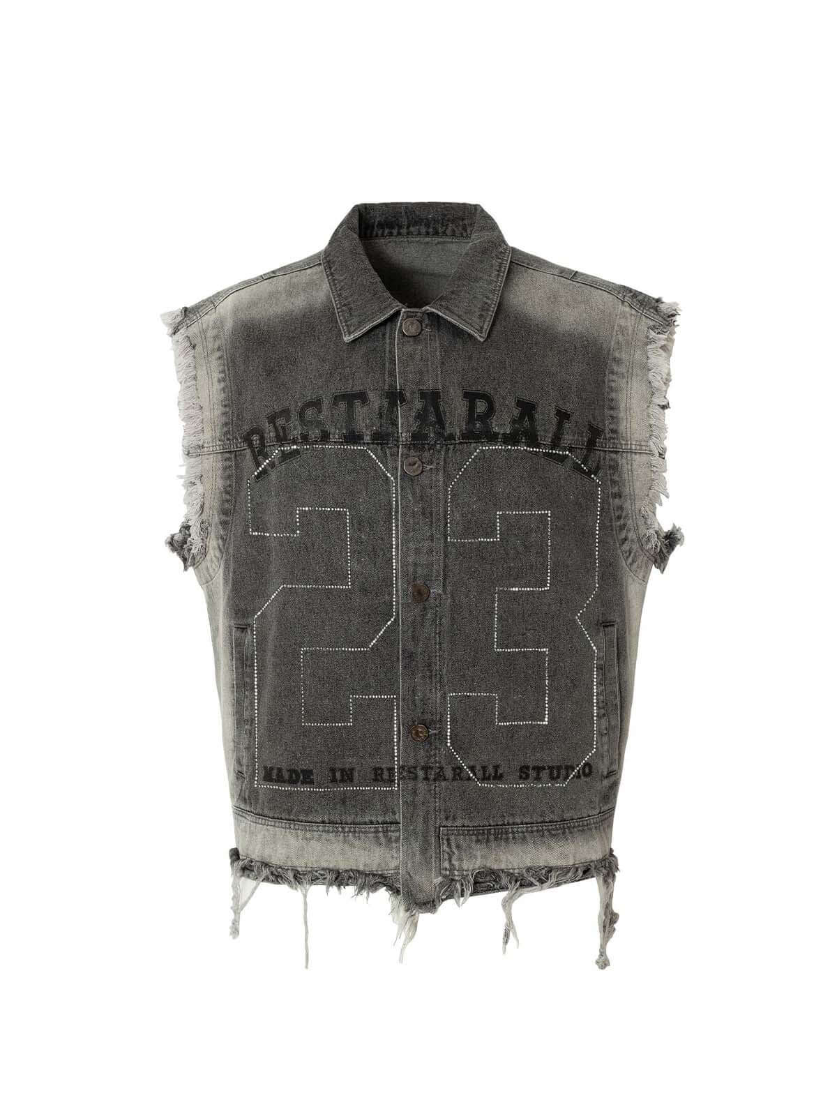 Retro Wasteland Rivet Denim Vest Edgy Streetwear Style