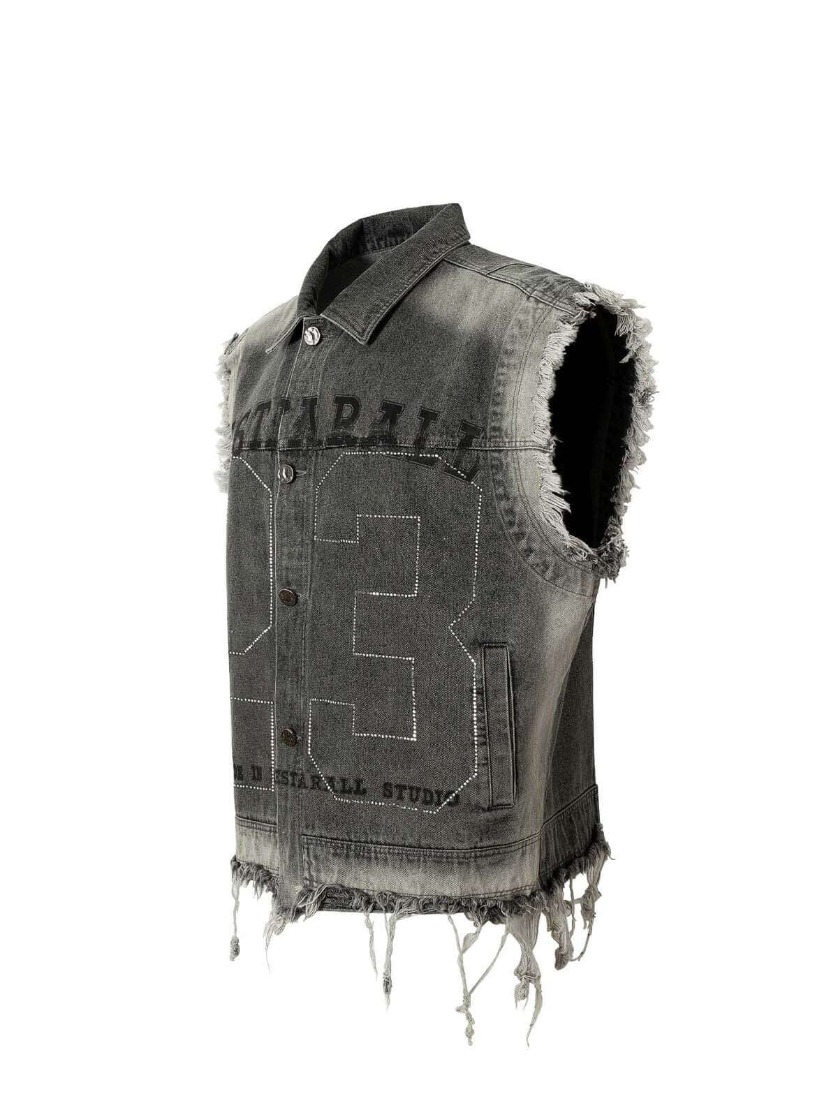 Retro Wasteland Rivet Denim Vest Edgy Streetwear Style