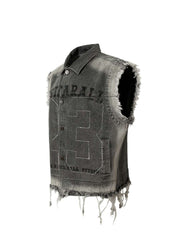 Retro Wasteland Rivet Denim Vest Edgy Streetwear Style