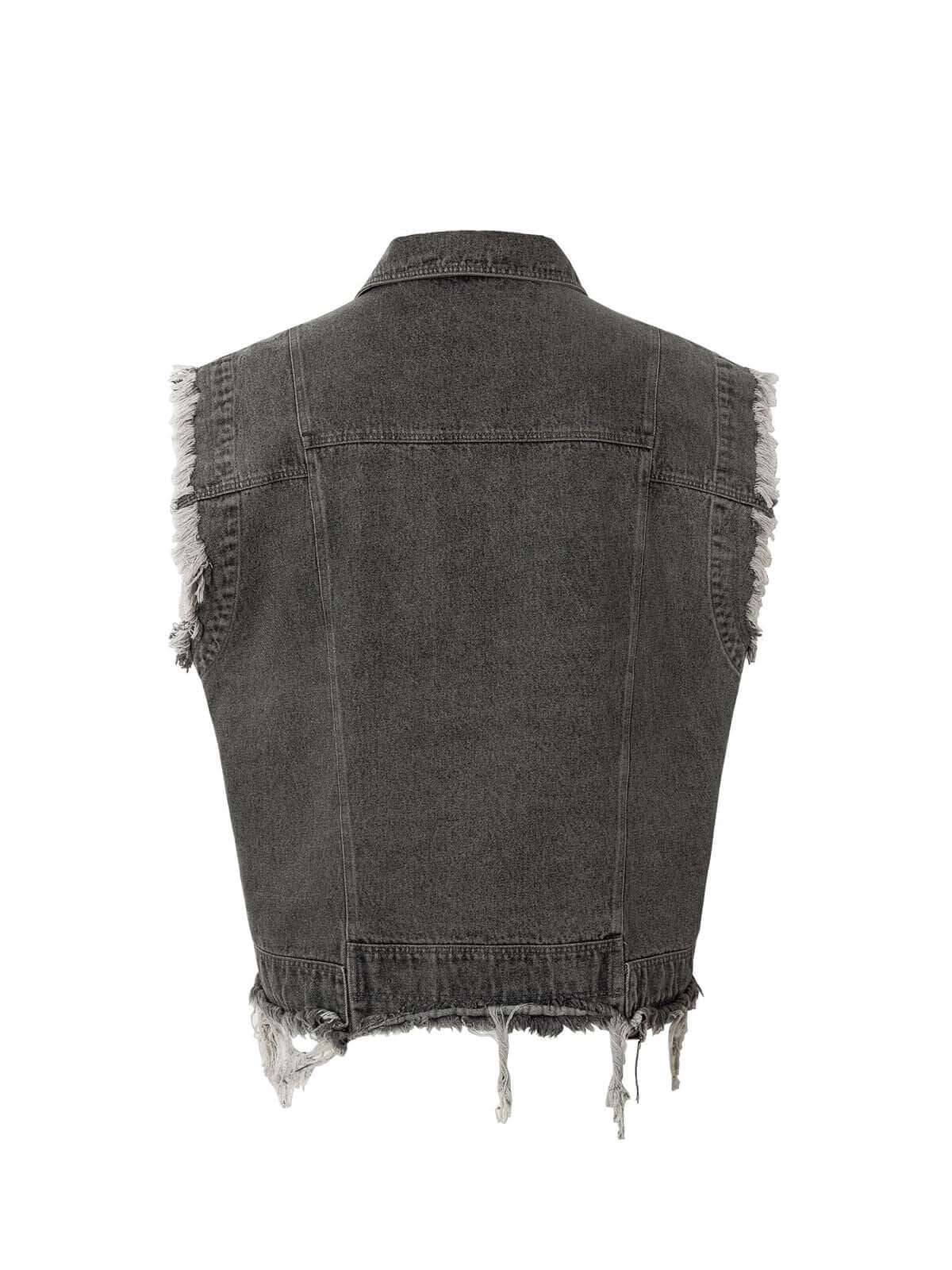 Retro Wasteland Rivet Denim Vest Edgy Streetwear Style