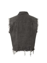 Retro Wasteland Rivet Denim Vest Edgy Streetwear Style