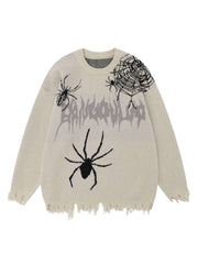 Round Neck Spider Destroy Design Sweater Gothic Punk Style