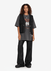 Black Wax Coated Flare Jeans