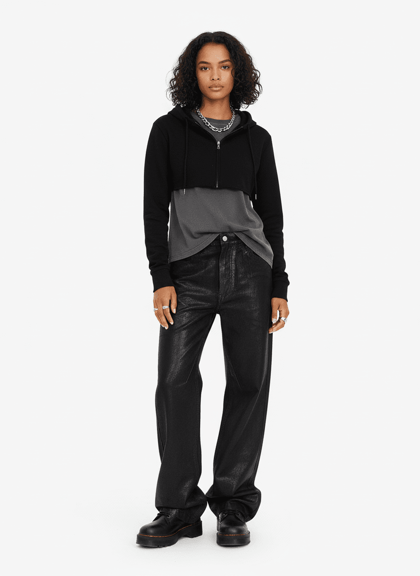 Black Wax Coated Flare Jeans