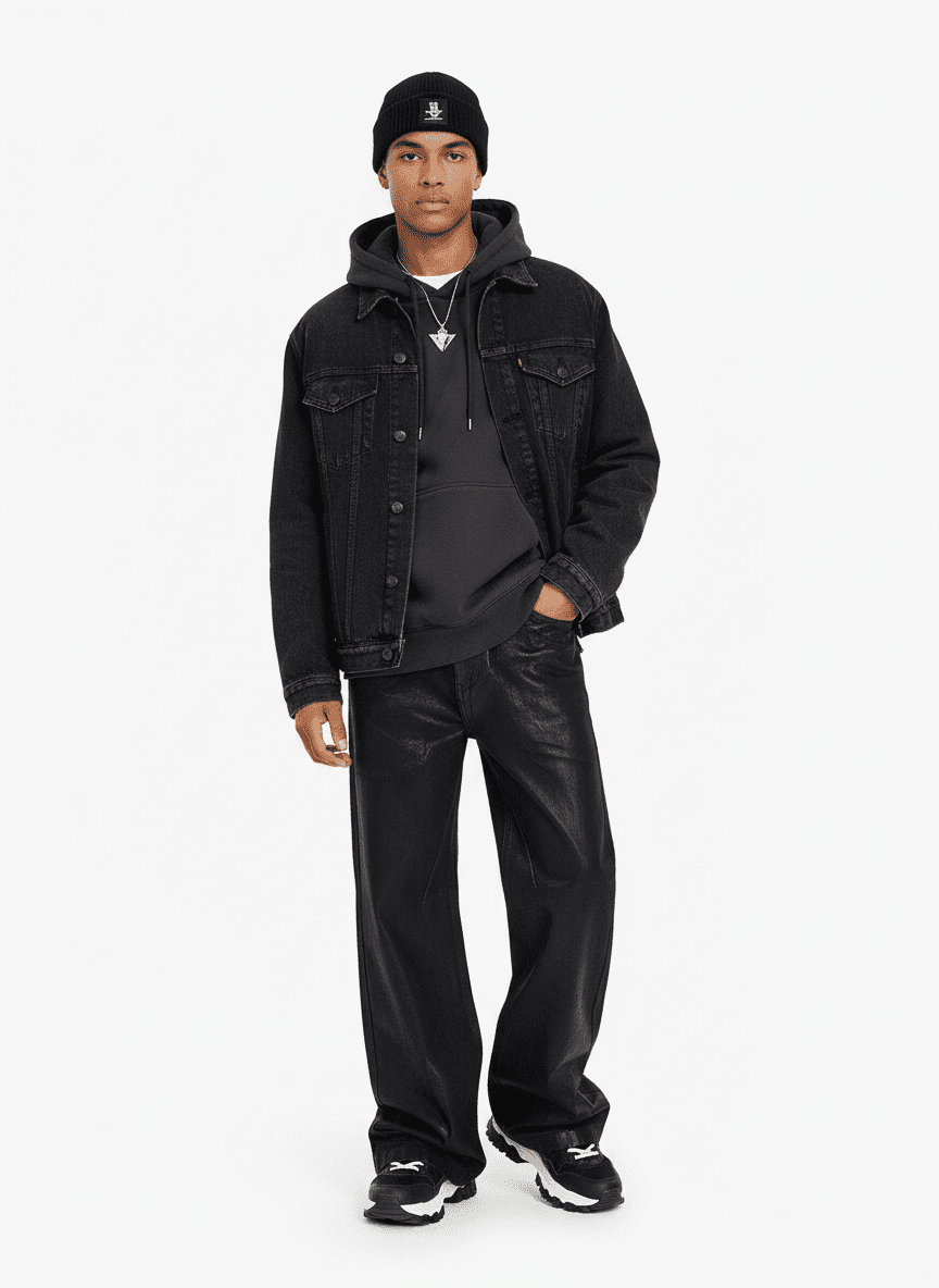 Black Wax Coated Flare Jeans