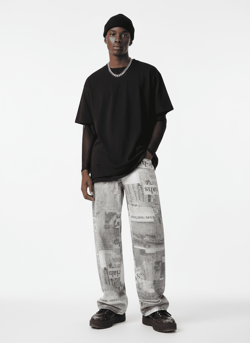 Graffiti Newspaper Baggy Jeans