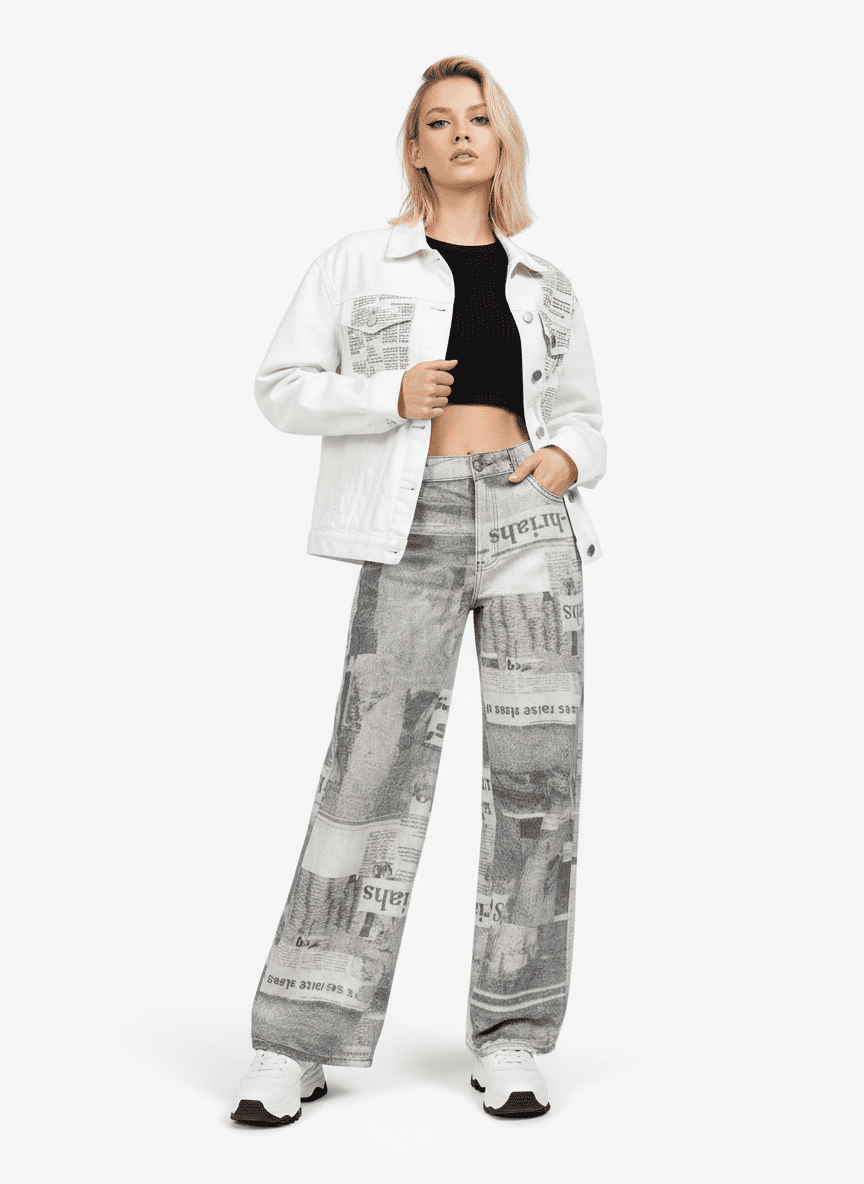 Graffiti Newspaper Baggy Jeans