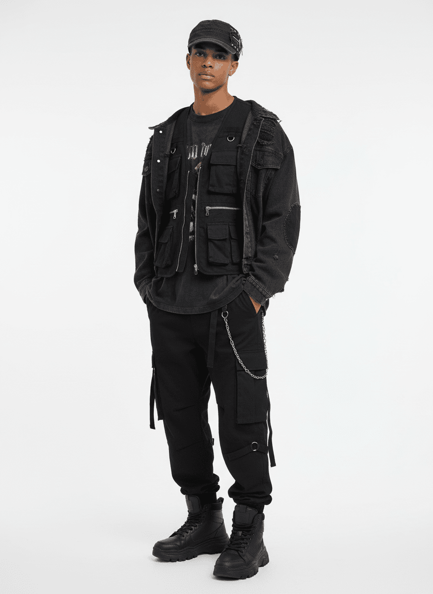 Washed Rivet Zipper Flat Top Cap