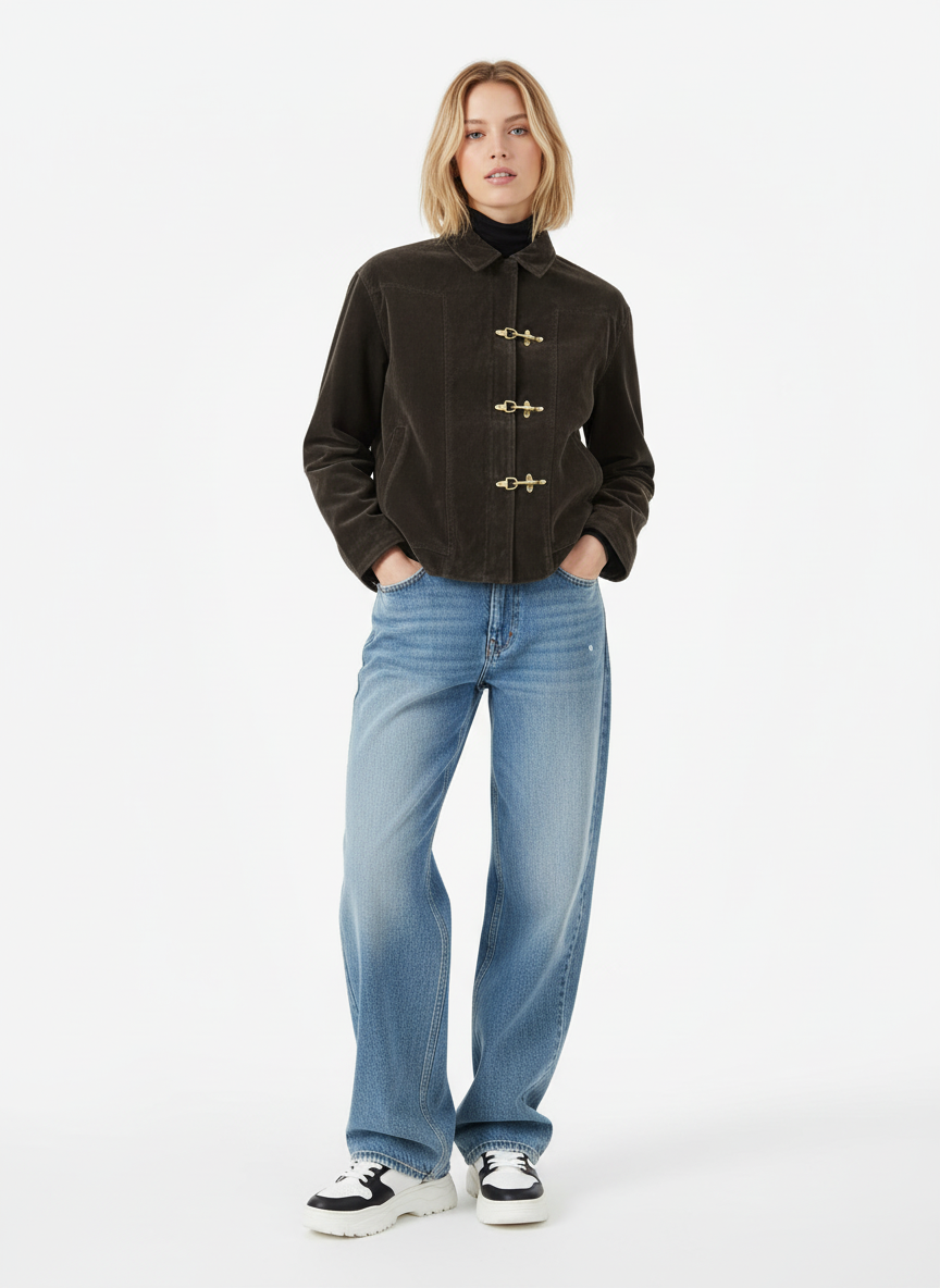Retro Unique Metal Button Suede Lapel Bomber Jacket