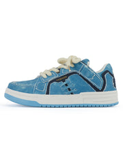 Shredded Denim Patchwork Sneakers Streetwear