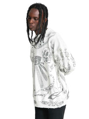 Skull Print Distressed Sweater Zipper Streetwear Style