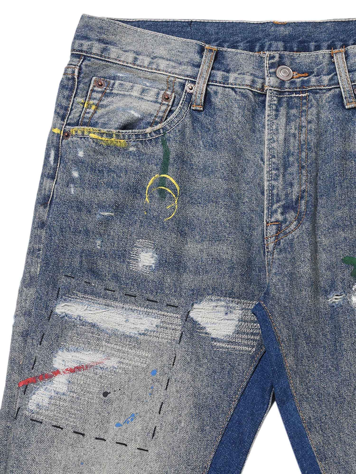 Splashing Ink Micro Horn Deconstruction Stitching Jeans Streetwear