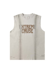 Spray Painted Lettering Ripped Print Vest Streetwear