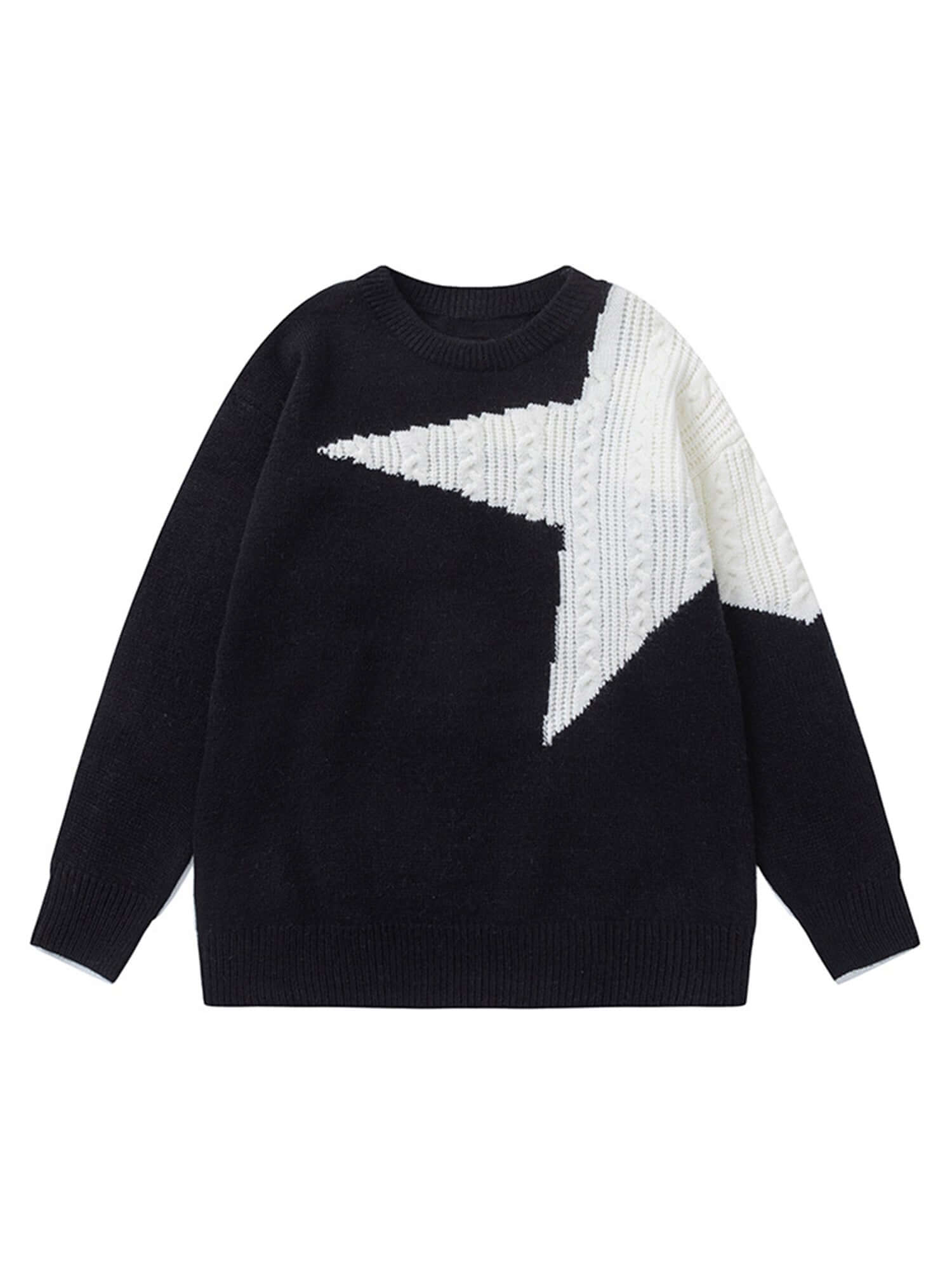 Star Contrast Knit Sweater Casual Streetwear Style