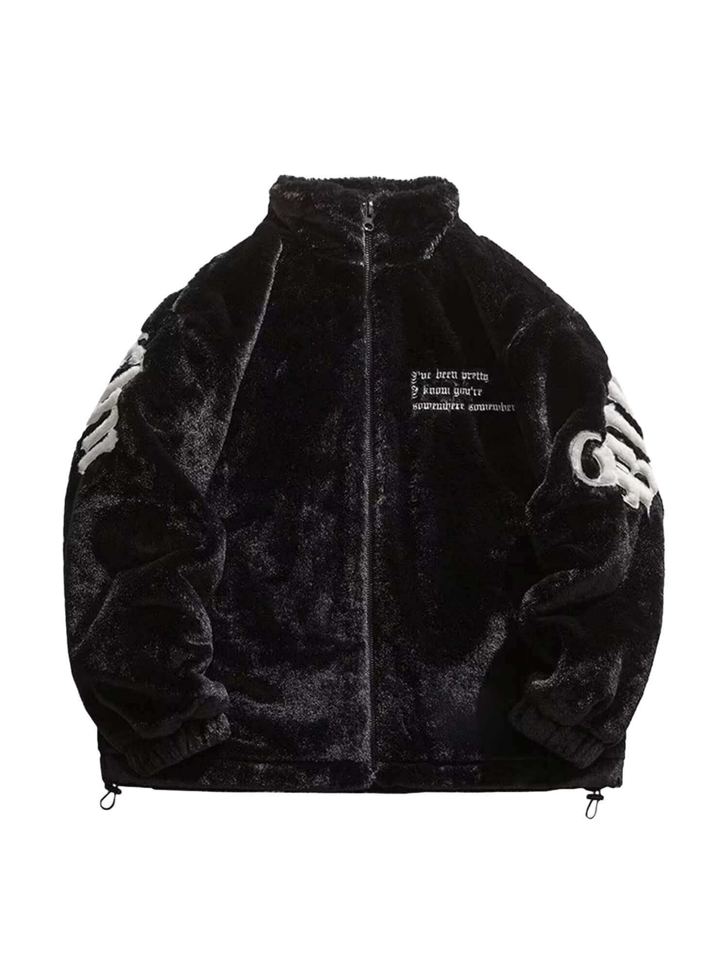 Street Letter Embroidered Fleece Jacket Urban Winter Style