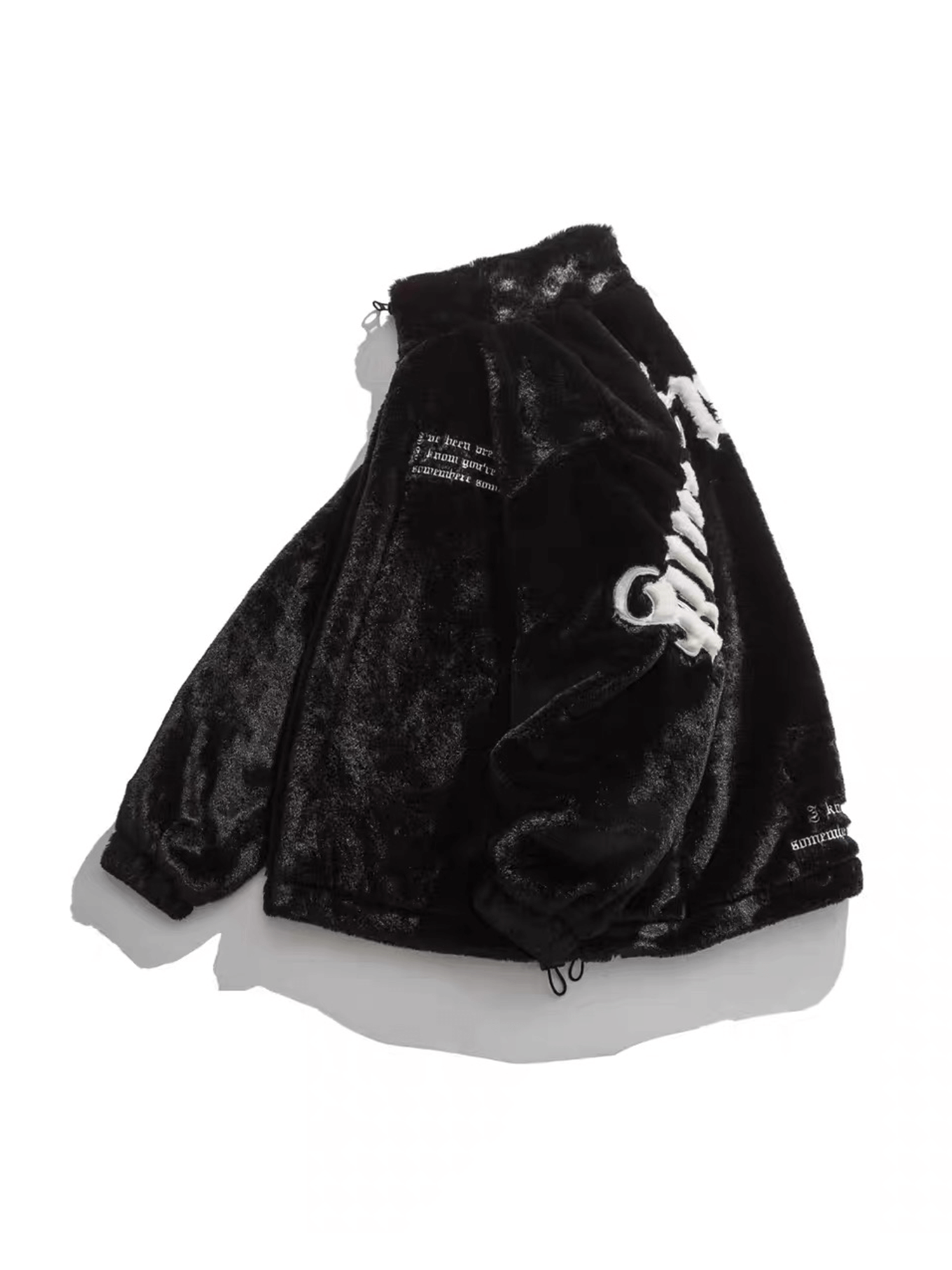 Street Letter Embroidered Fleece Jacket Urban Winter Style