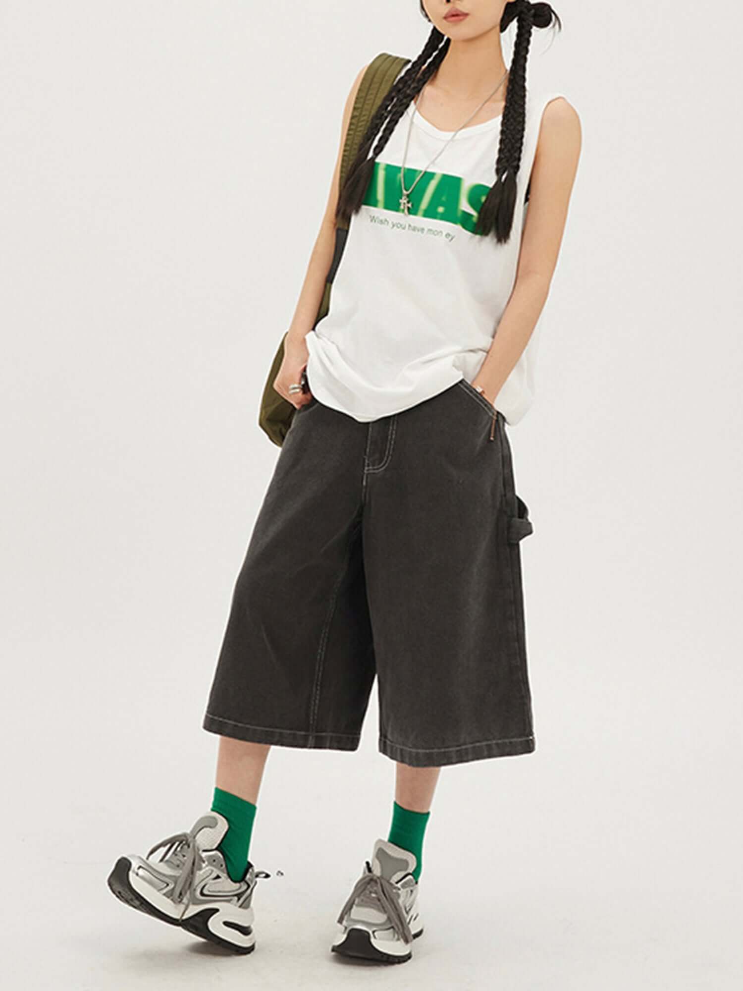 American Retro Loose Wide leg Casual Workwear Jorts Streetwear