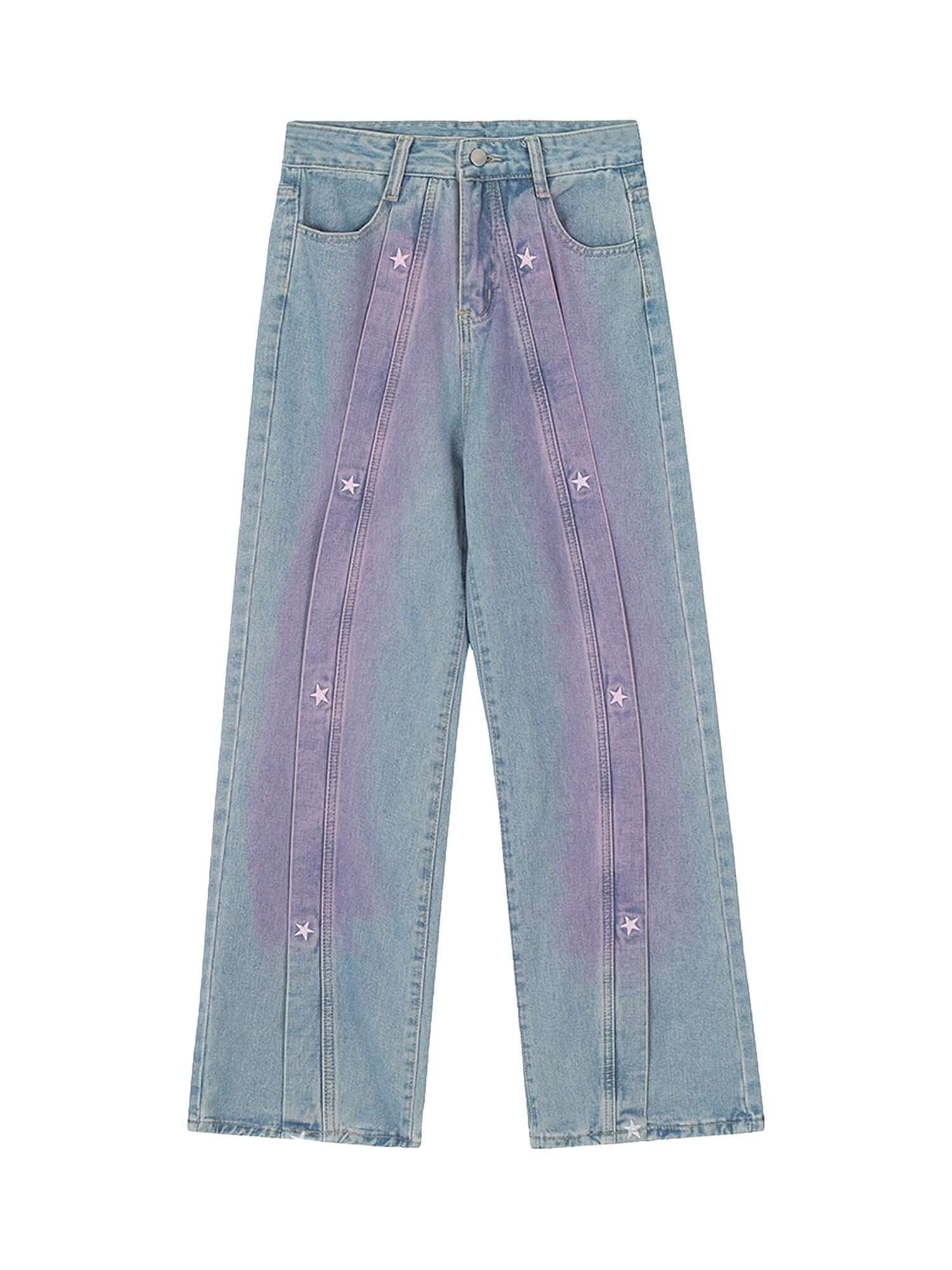American Retro Spray painted Star Embroidered Jeans Streetwear