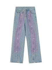 American Retro Spray painted Star Embroidered Jeans Streetwear