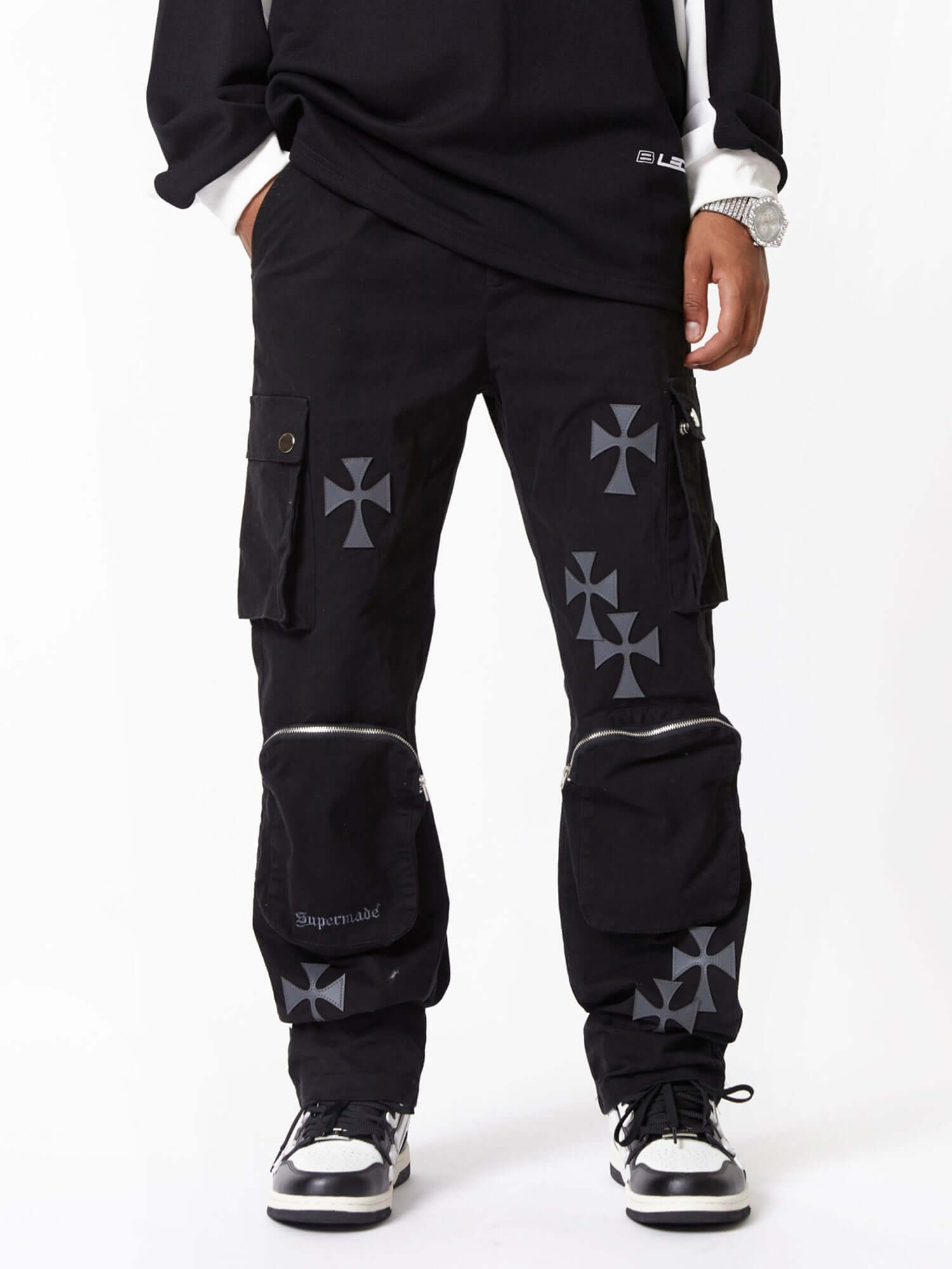 Cross Printed Multi Pocket Casual Pants Streetwear