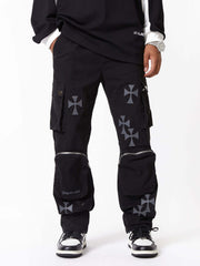 Cross Printed Multi Pocket Casual Pants Streetwear