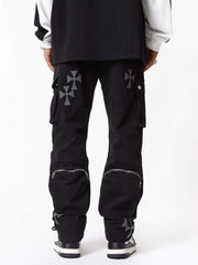 Cross Printed Multi Pocket Casual Pants Streetwear