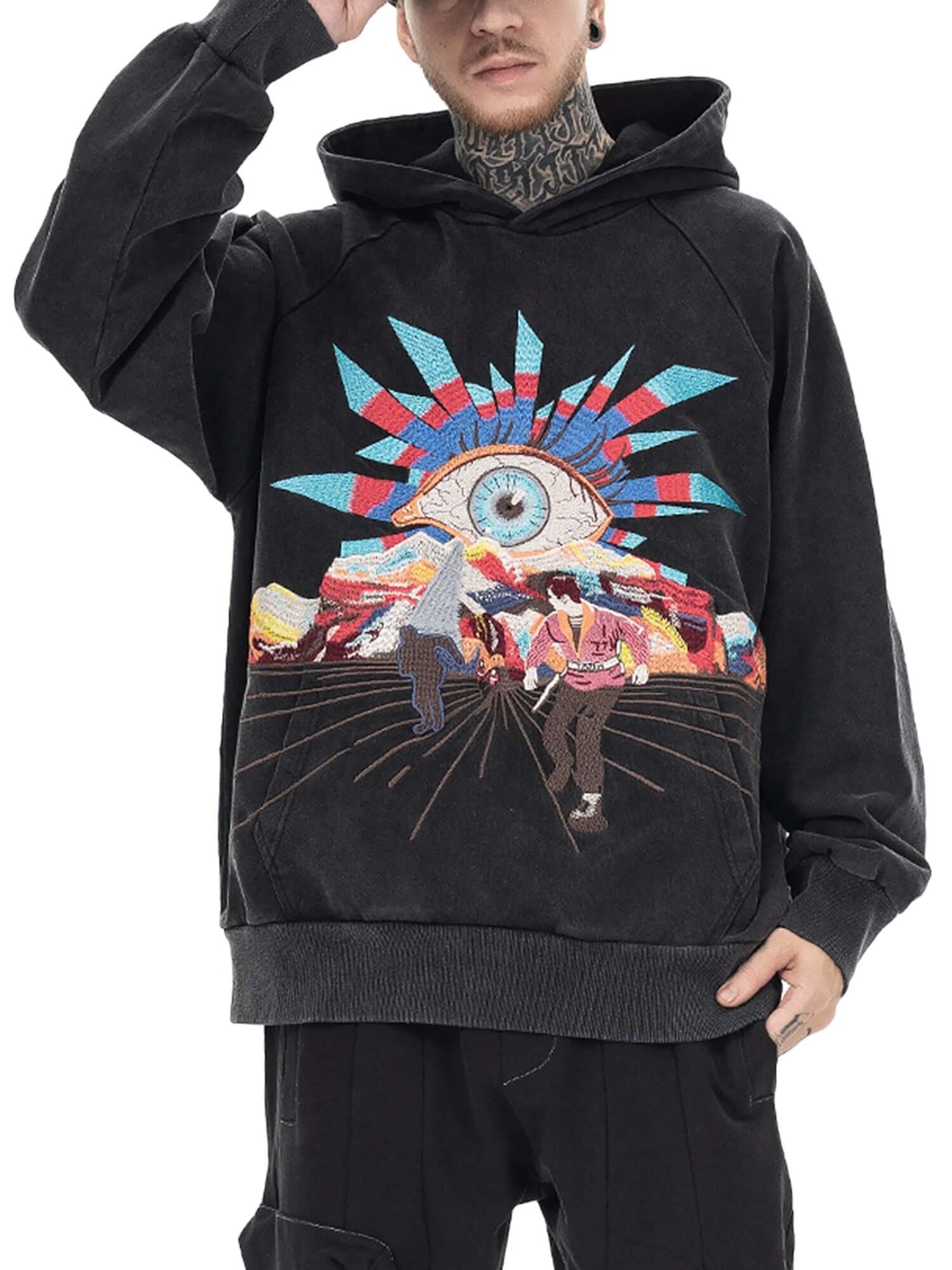 Evil Eye Embroidered Hoodie Streetwear