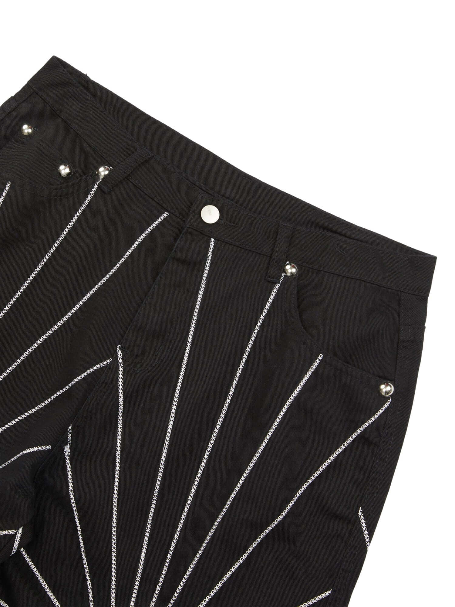 Heavy Spider Web Embroidered Topstitch Jeans Streetwear