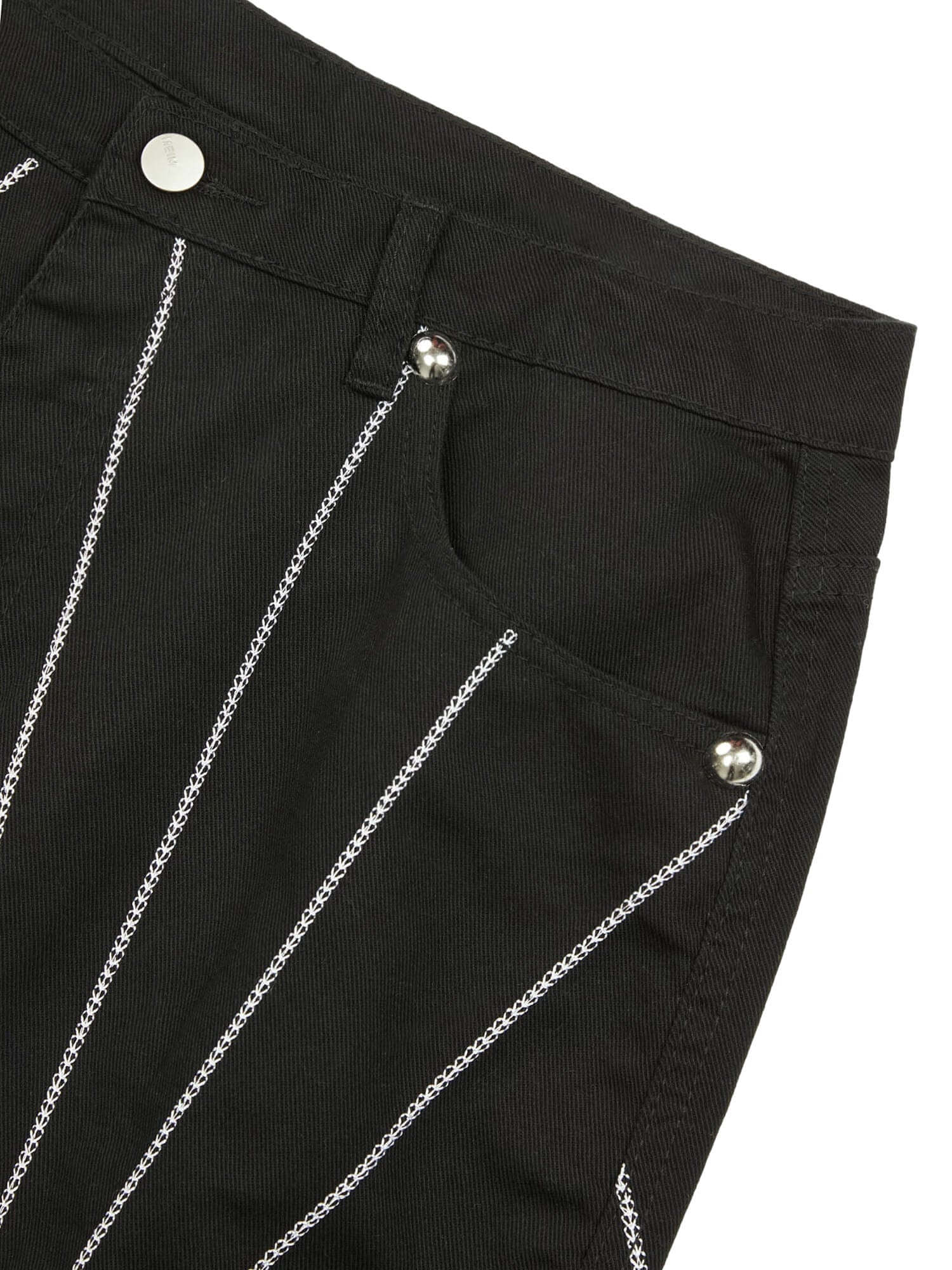 Heavy Spider Web Embroidered Topstitch Jeans Streetwear