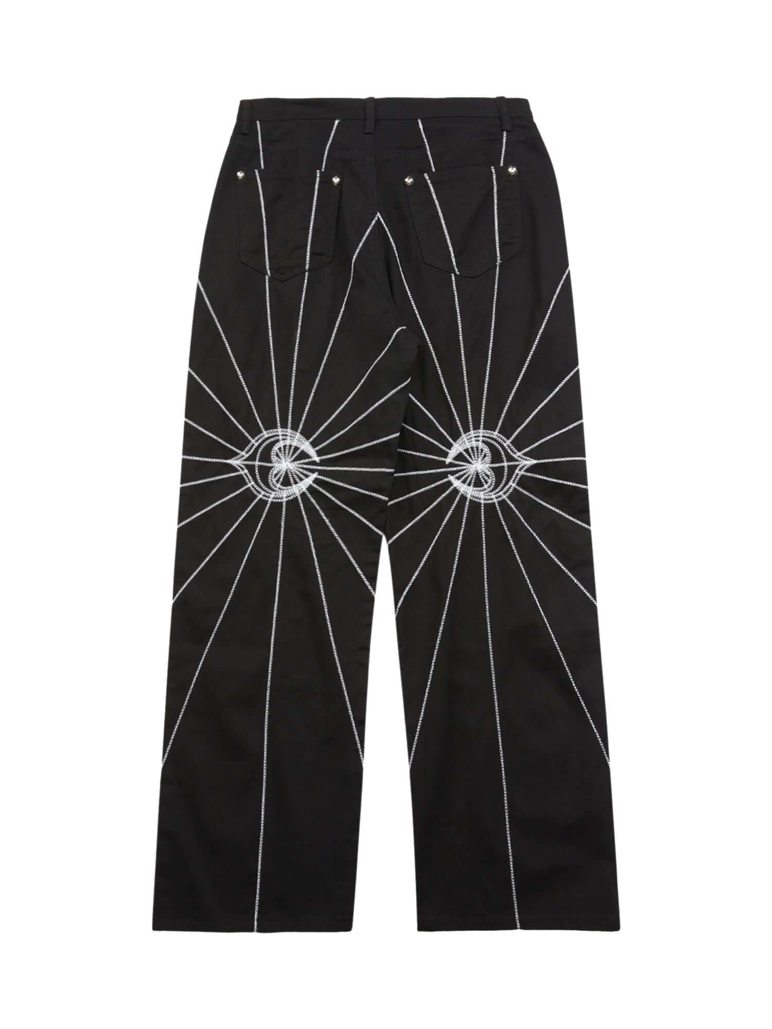 Heavy Spider Web Embroidered Topstitch Jeans Streetwear