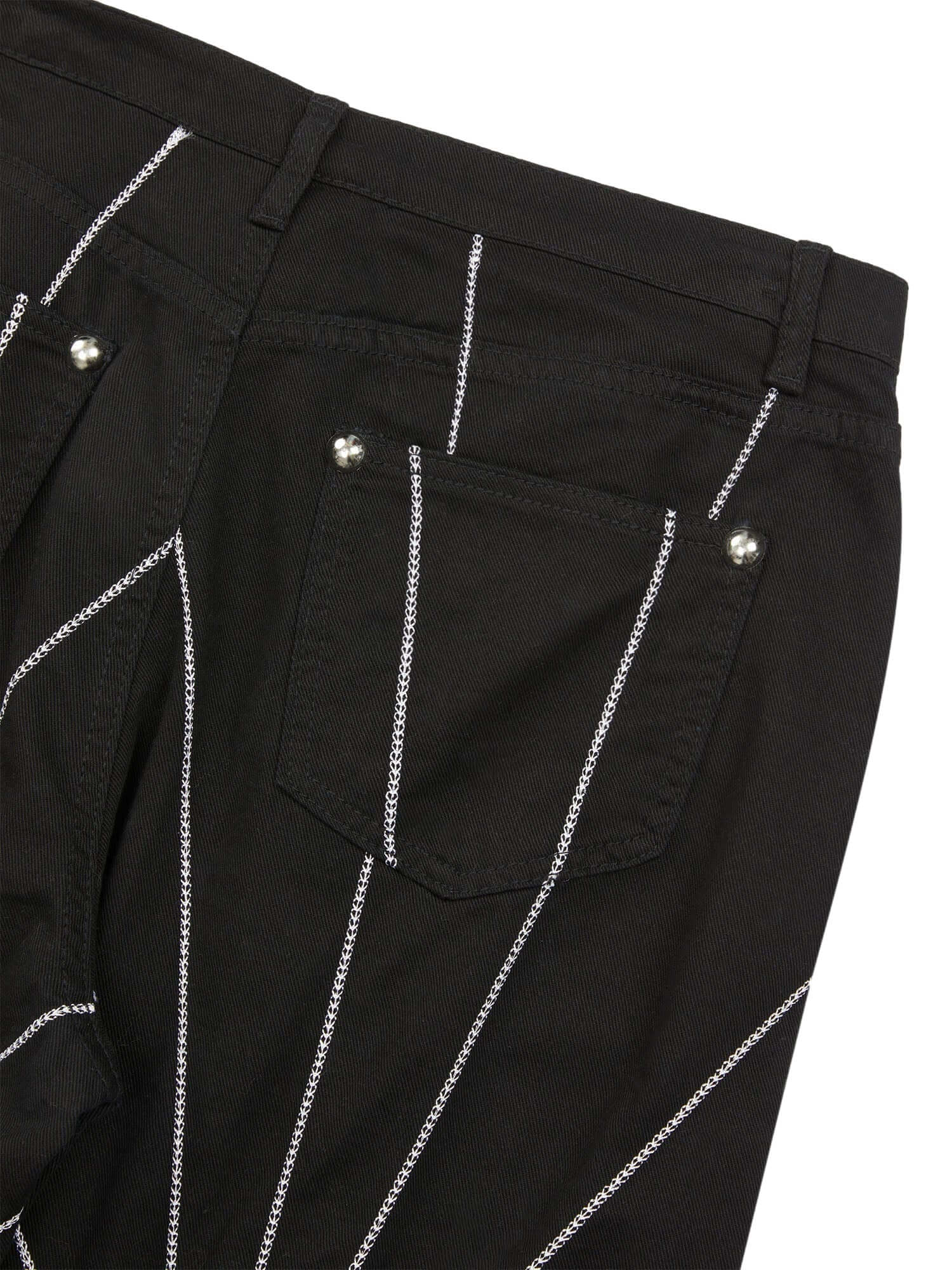 Heavy Spider Web Embroidered Topstitch Jeans Streetwear