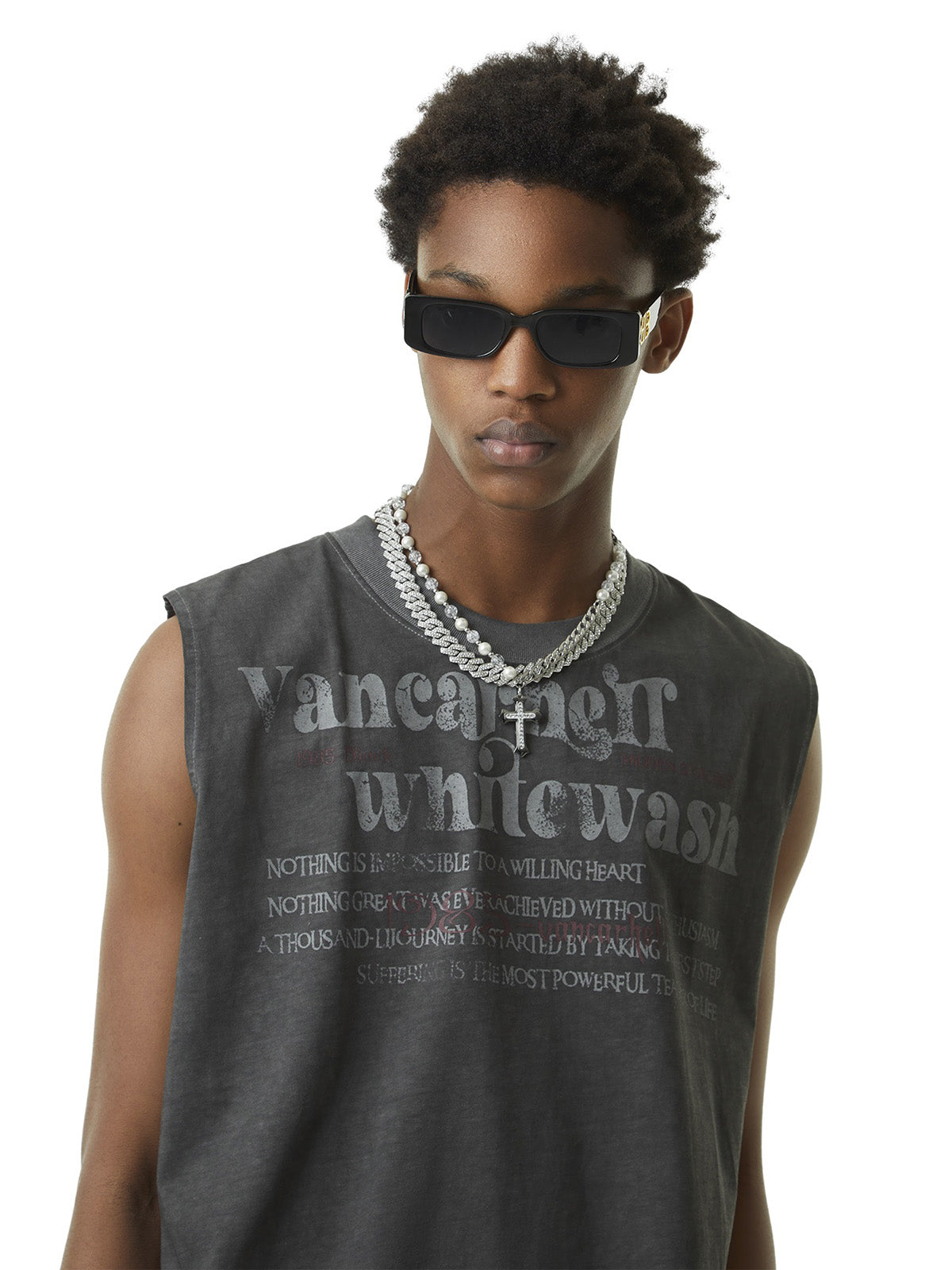 Heavy Worker Washed And Broken Retro Font VEST Streetwear