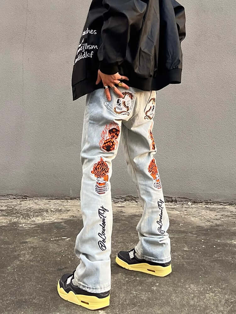 High Street Embroidery Retro Jeans Streetwear