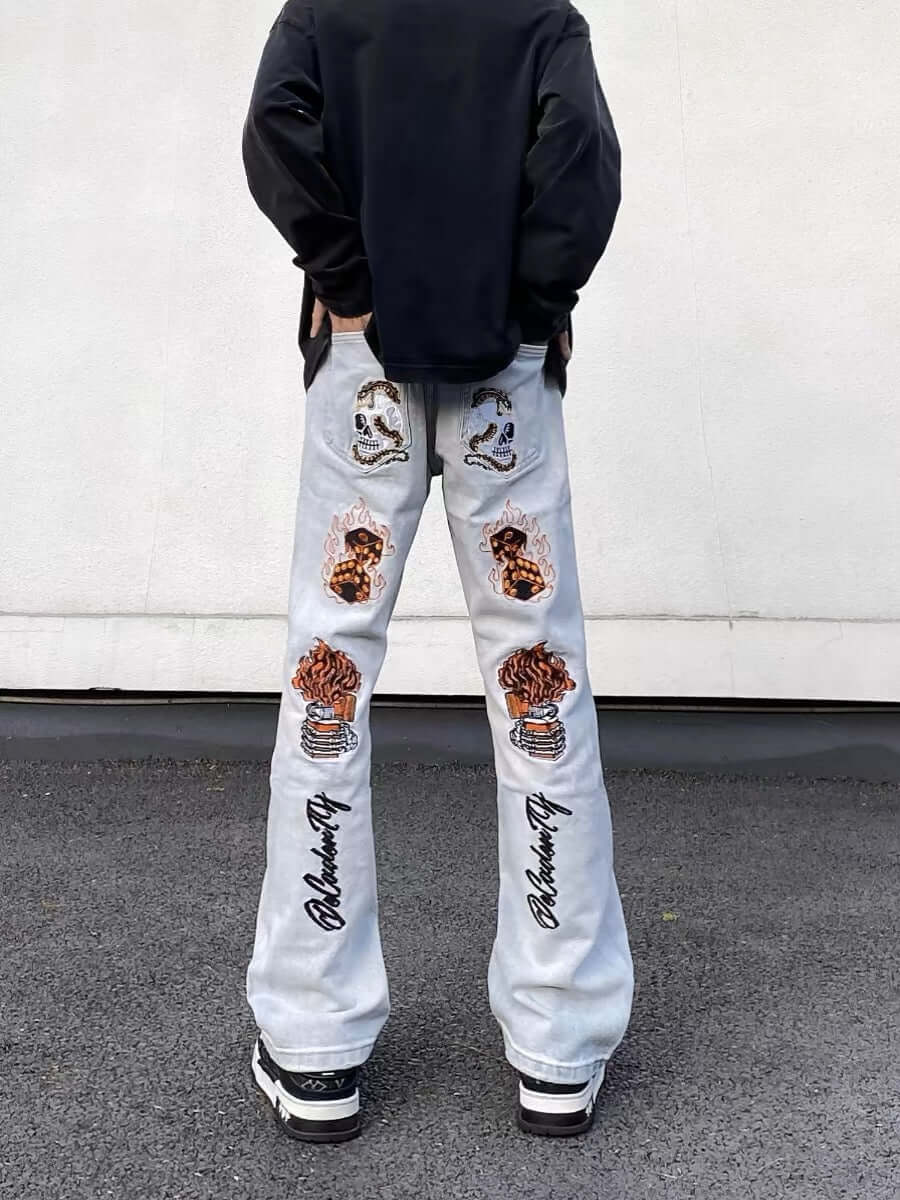 High Street Embroidery Retro Jeans Streetwear