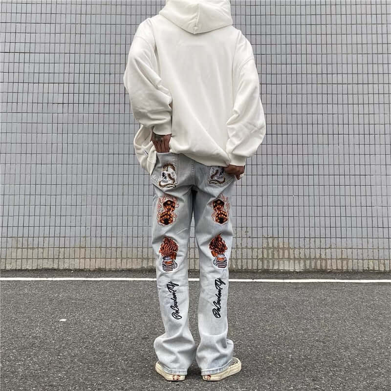 High Street Embroidery Retro Jeans Streetwear