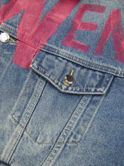 High Street Graffiti Lettered Distressed Washed Denim Jacket