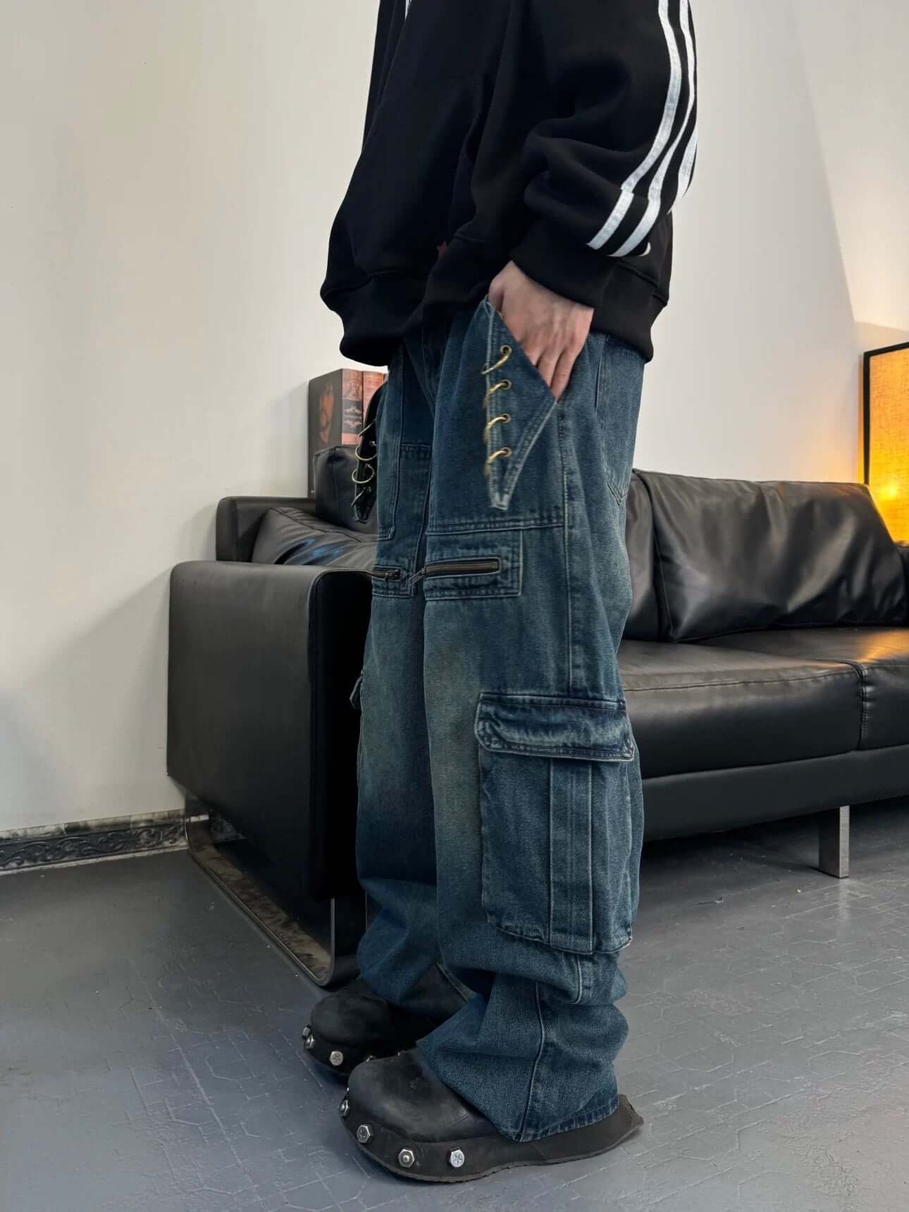 High Street Heavy Duty Design Multi pocket Jeans Streetwear
