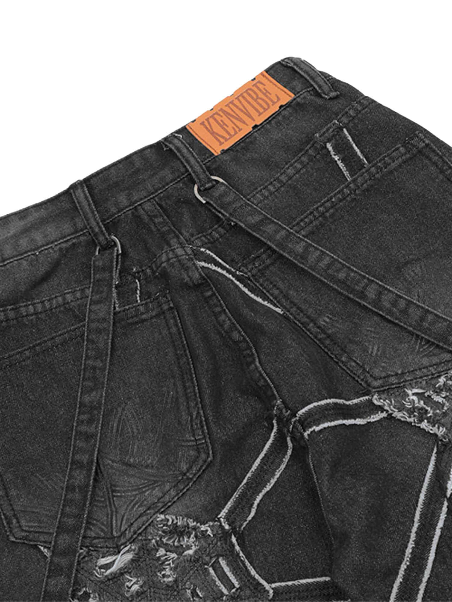 High Street Hip Hop Spider Web Denim Pants Streetwear Cargo