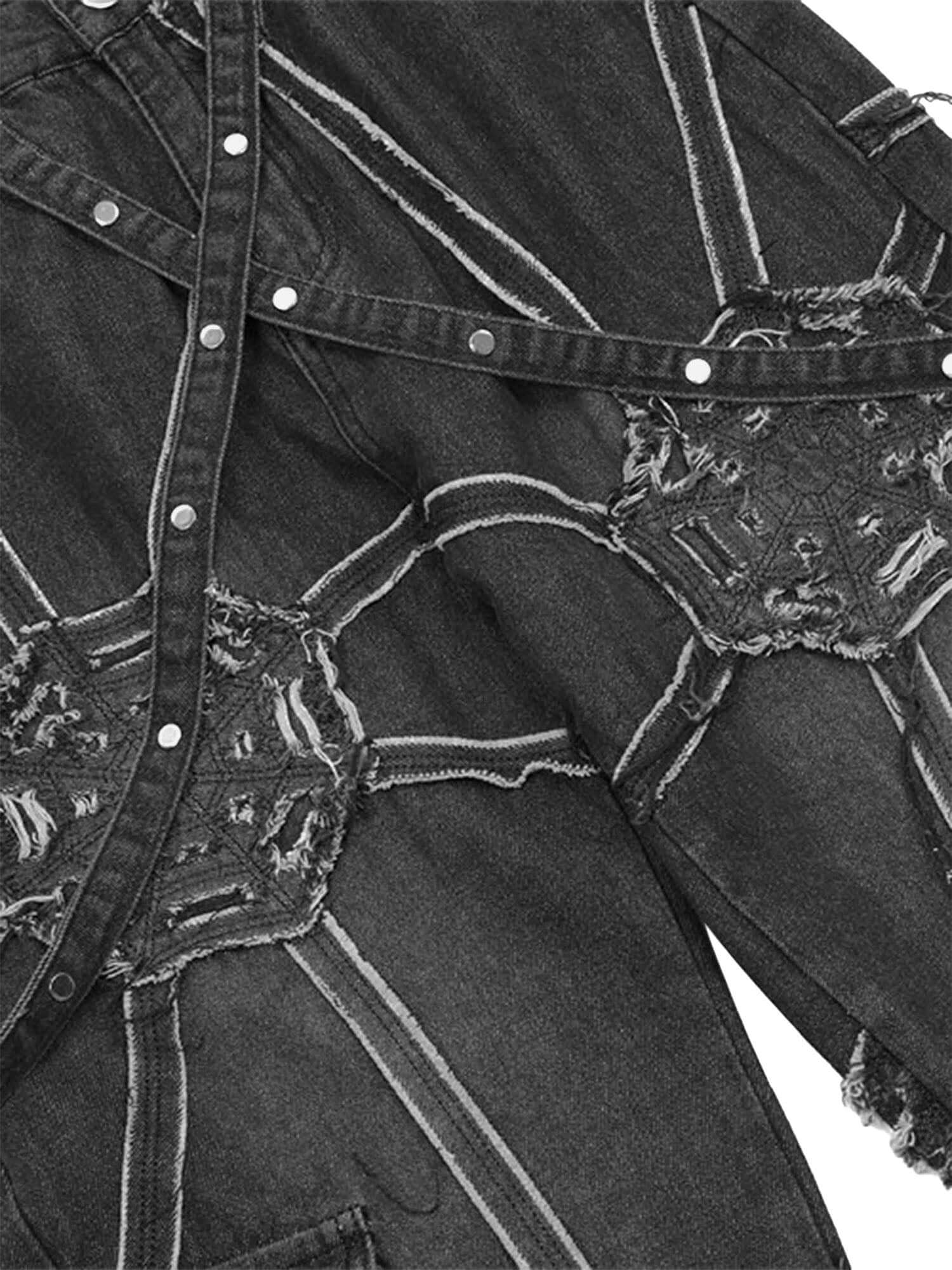 High Street Hip Hop Spider Web Denim Pants Streetwear Cargo