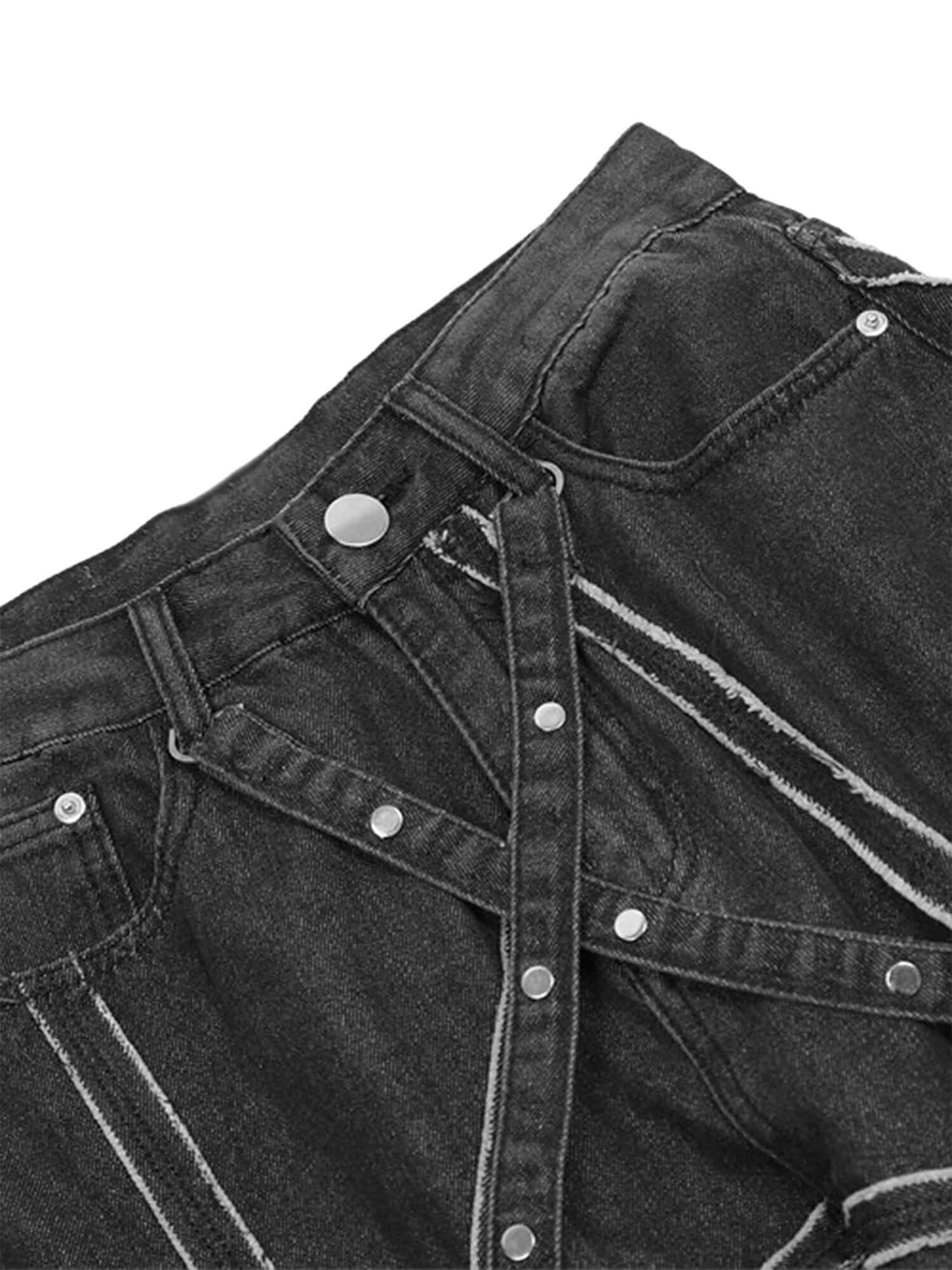 High Street Hip Hop Spider Web Denim Pants Streetwear Cargo
