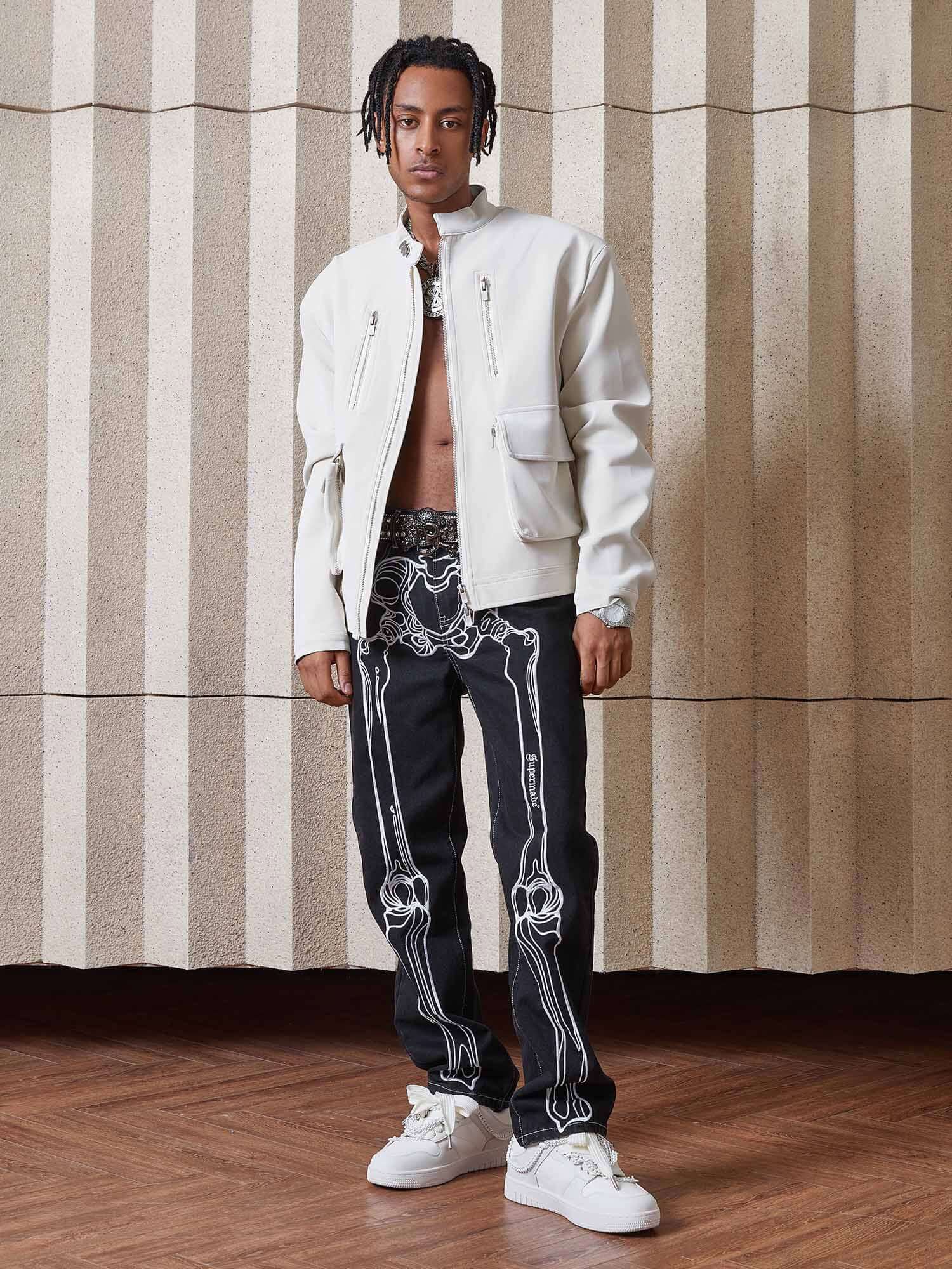 Hip Hop Bones Embroidered Jeans Streetwear