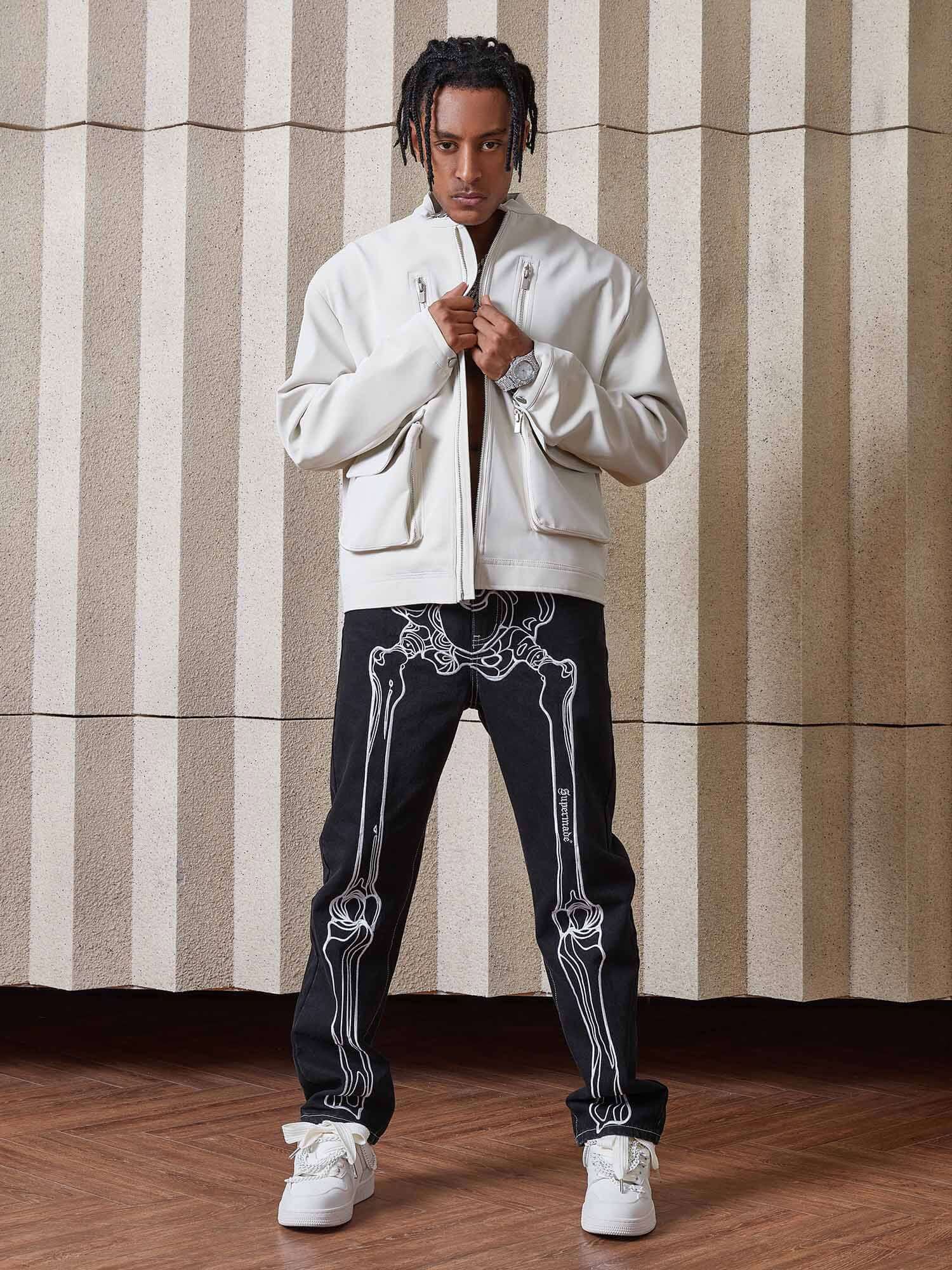 Hip Hop Bones Embroidered Jeans Streetwear