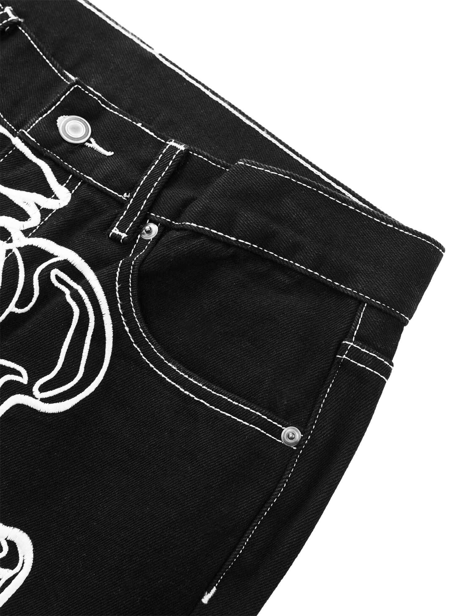 Hip Hop Bones Embroidered Jeans Streetwear